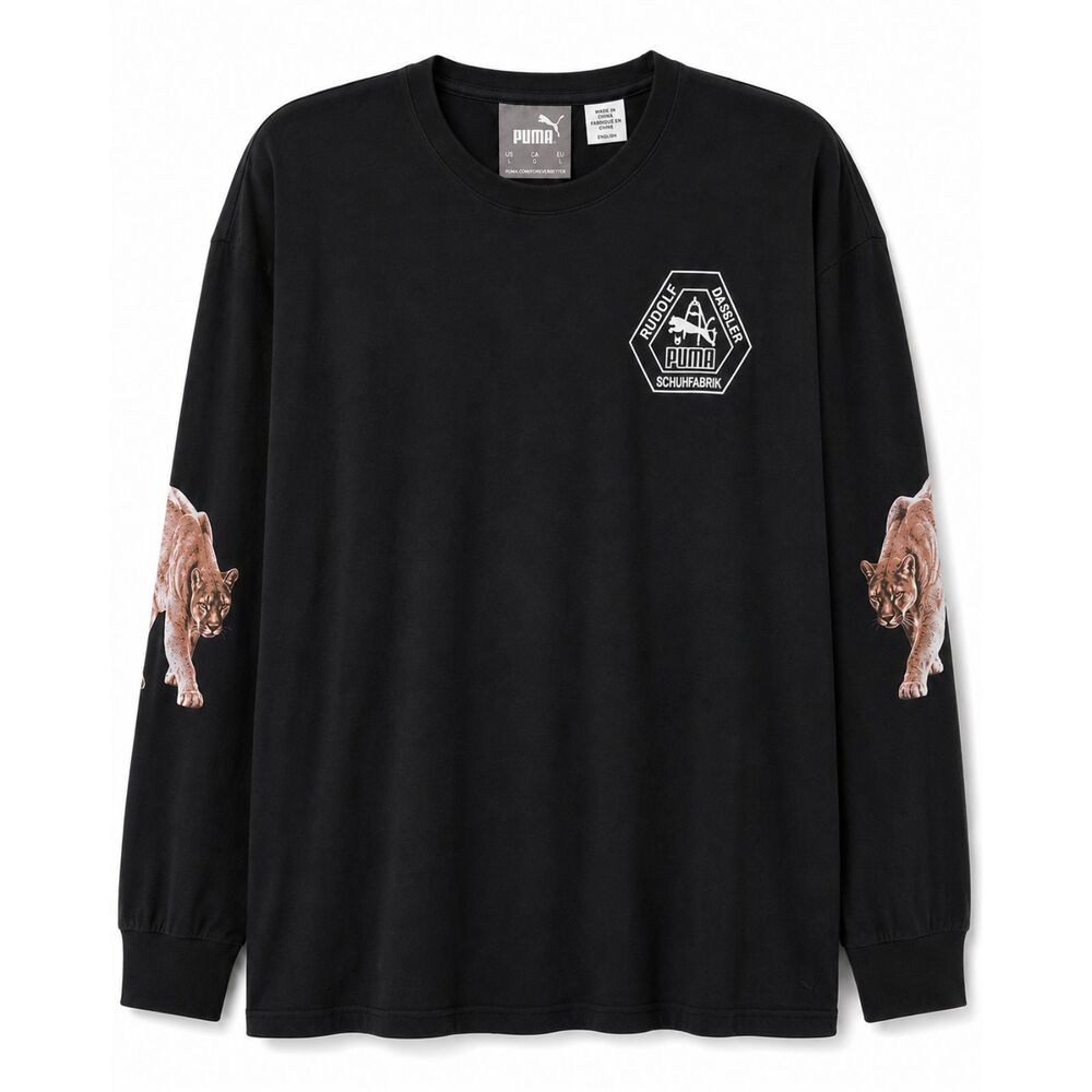 Puma Rudolf Dassler Men's Large Black Long Sleeve Shirt Forever Faster Graphic